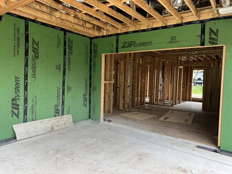 Interior partition framing with ZIP System sheathing installed