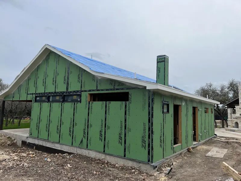 House exterior sheathed in ZIP System panels ready for siding